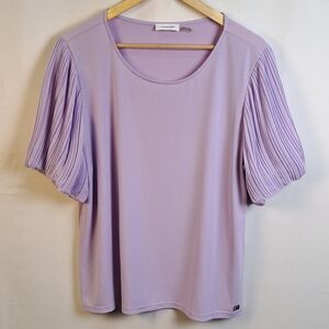 Calvin Klein Lilac Blouse Large Pleated Sleeve Purple Short Sleeve Top Logo